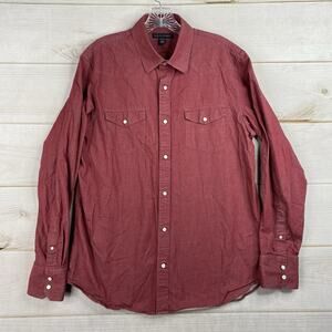Banana Republic Shirt Mens L 16-16.5 Red Pearl Snap Long Sleeve Western Pockets